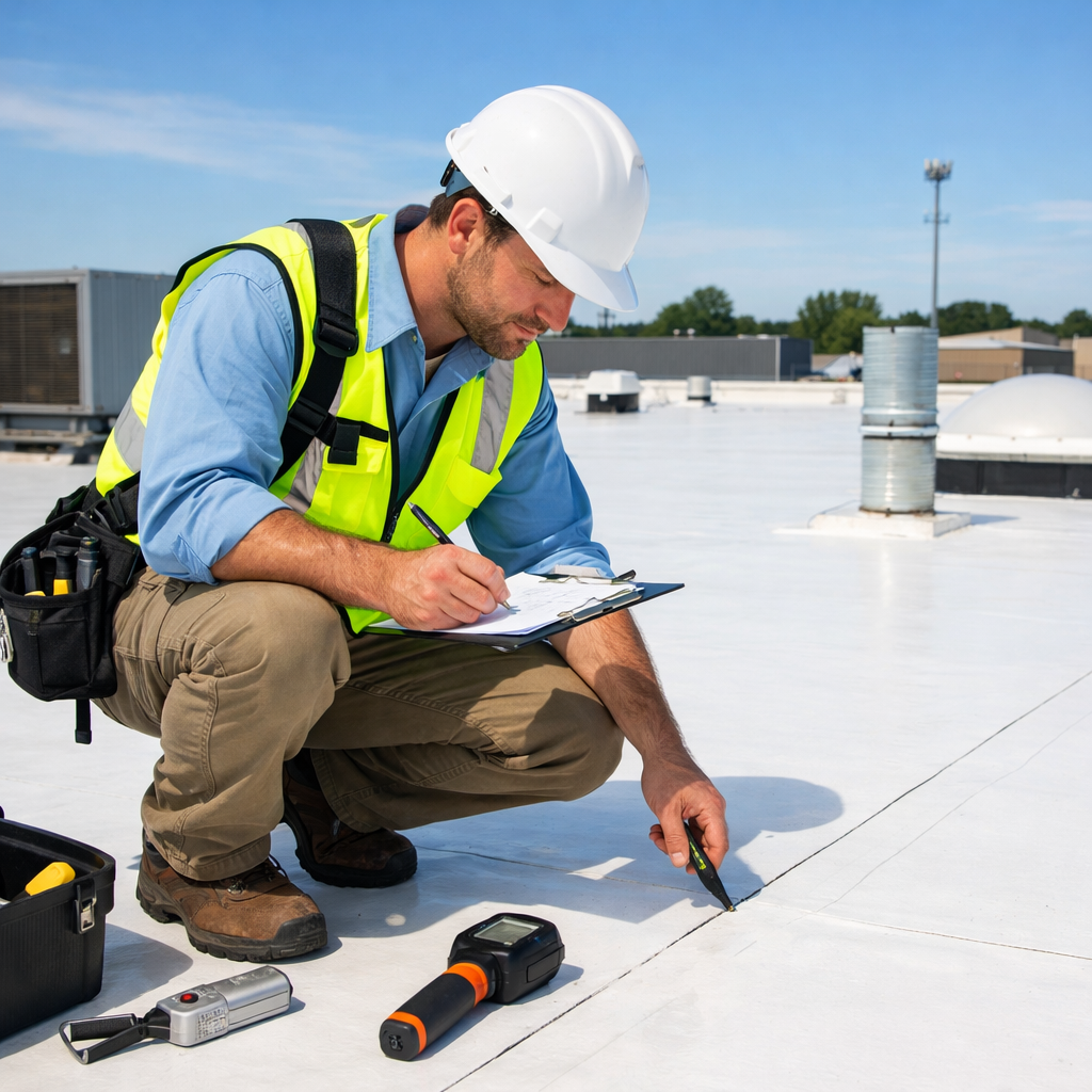 Flat Roof Inspector on White Roof